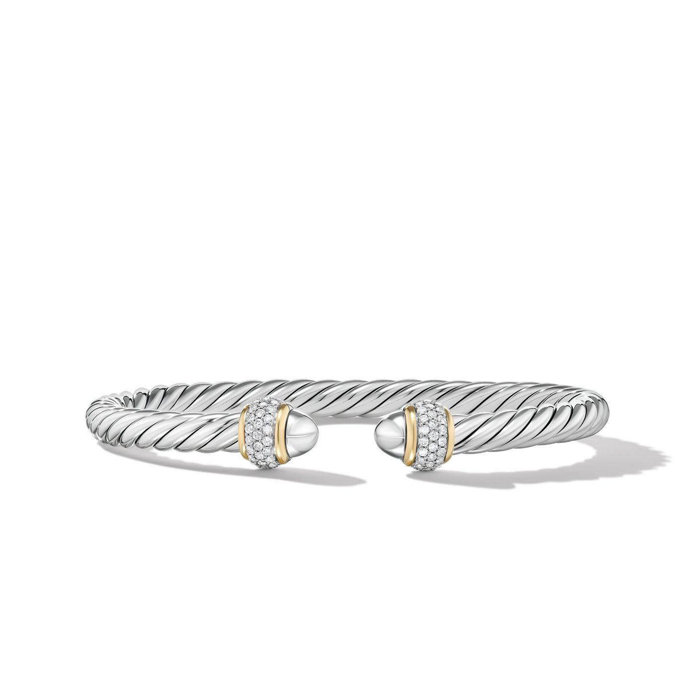 Cable Bracelet in Sterling Silver with 18K Yellow Gold and Diamonds\, 5mm