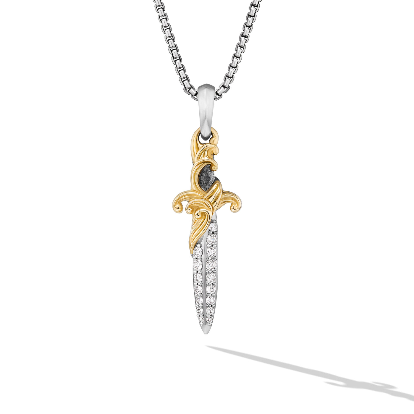 Waves Dagger Amulet in Sterling Silver with 18K Yellow Gold with Diamonds\, 31mm