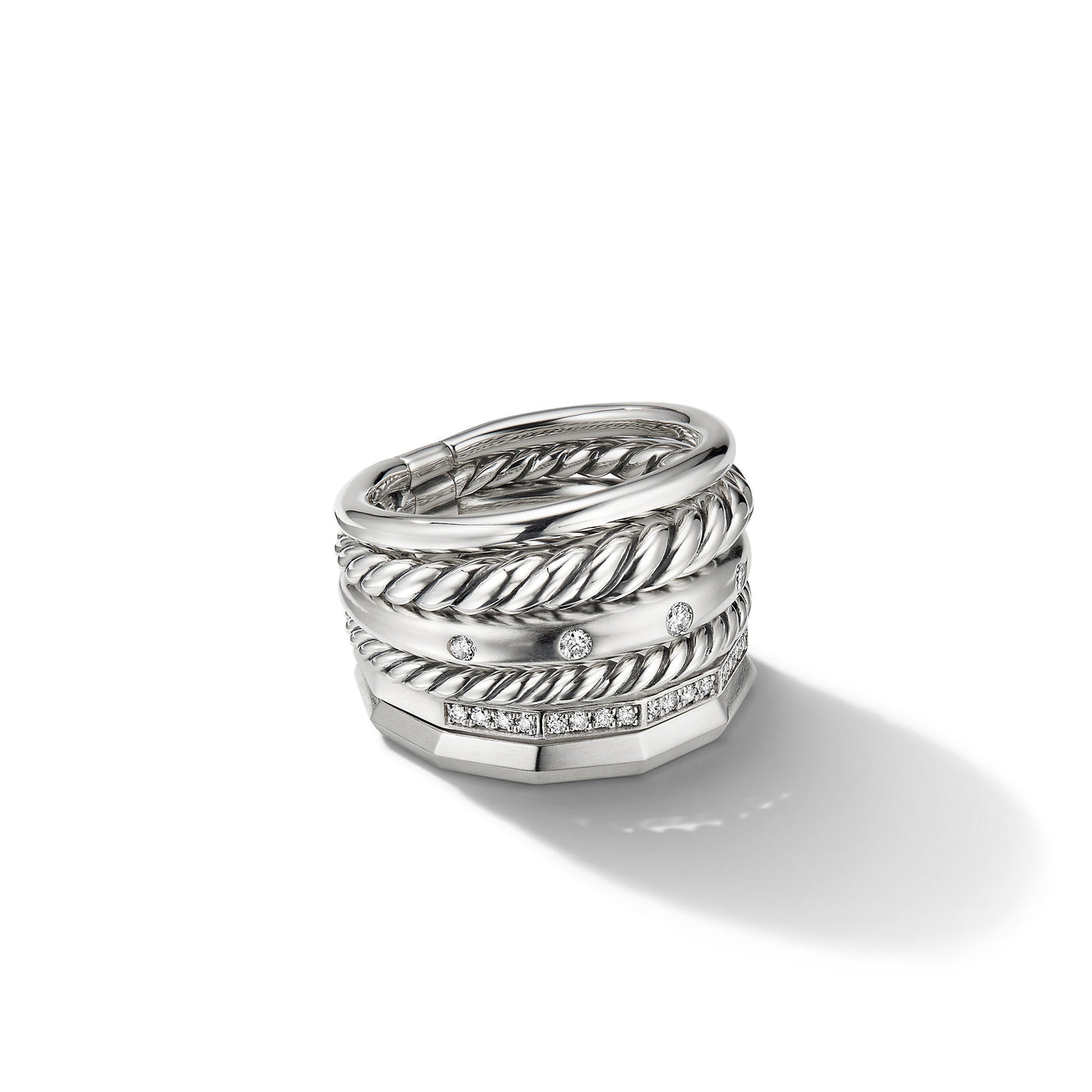 Stax Six Row Ring in Sterling Silver with Diamonds\, 16mm