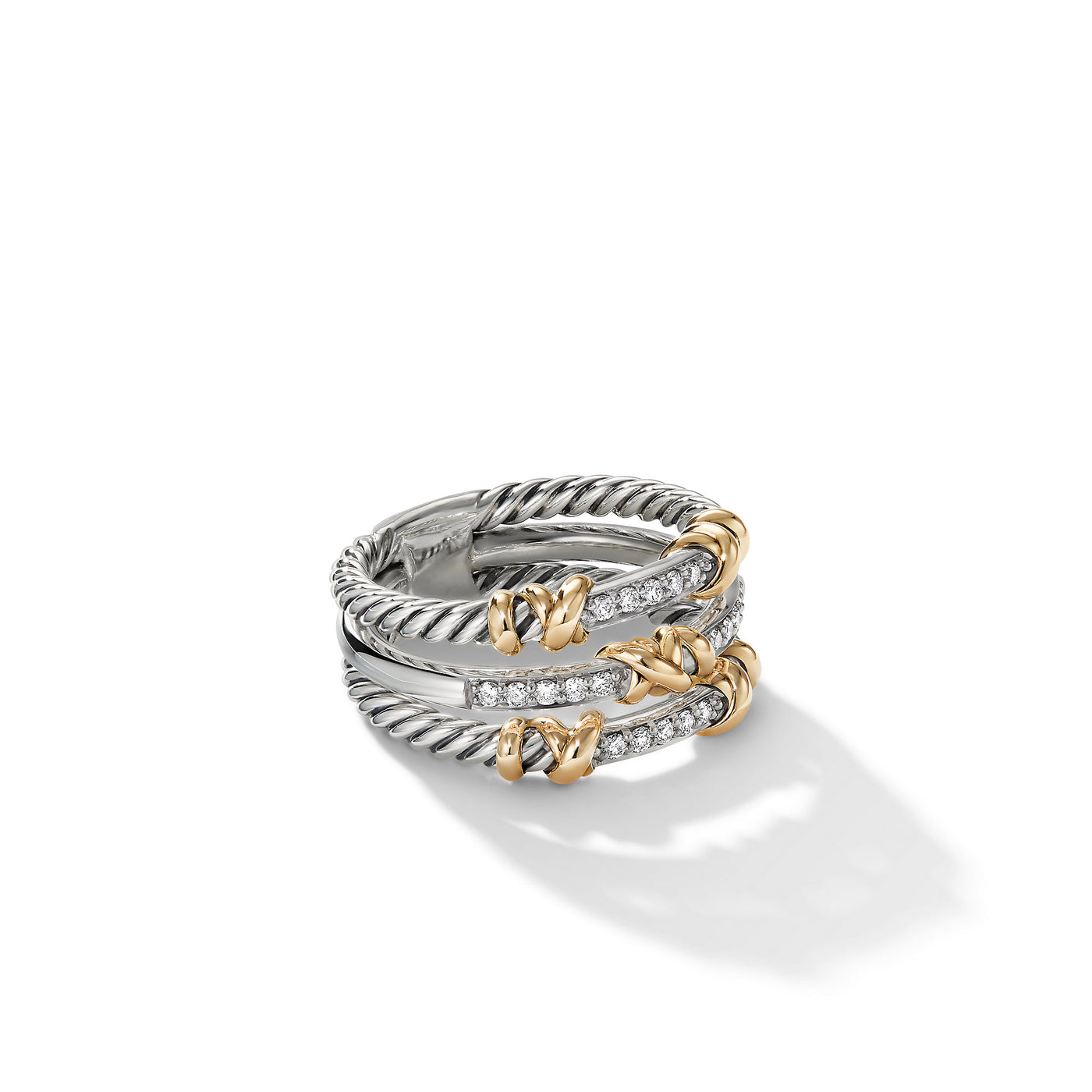 Petite Helena Wrap Three Row Ring in Sterling Silver with 18K Yellow Gold and Diamonds\, 12mm