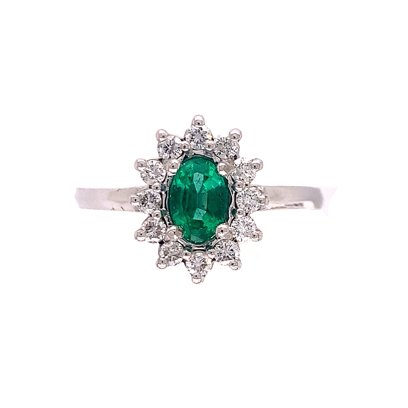White Gold Emerald and Diamond Ring