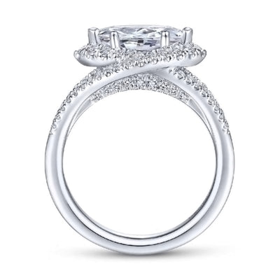 White Gold Split Shank Marquise Diamond Halo Engagement Ring