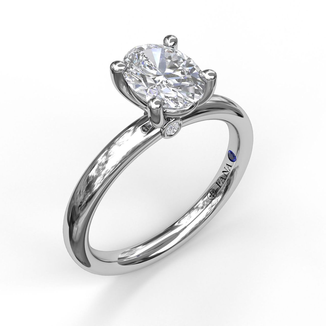 White Gold Oval Shape Diamond Under Carriage Engagement Ring