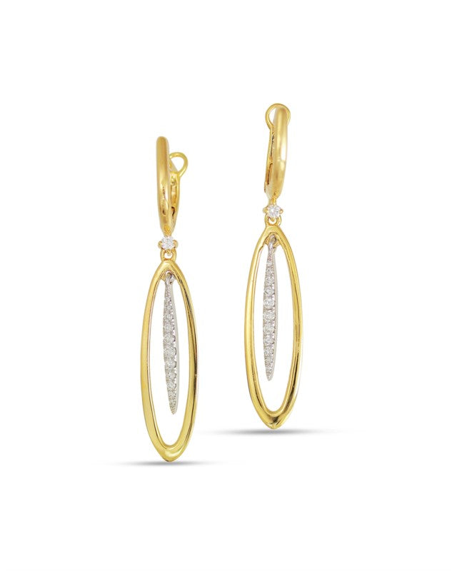 Yellow and White Gold Oval with Hanging Diamonds Earrings