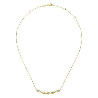 Yellow Gold Diamond Filled Roped Curved Bar Necklace