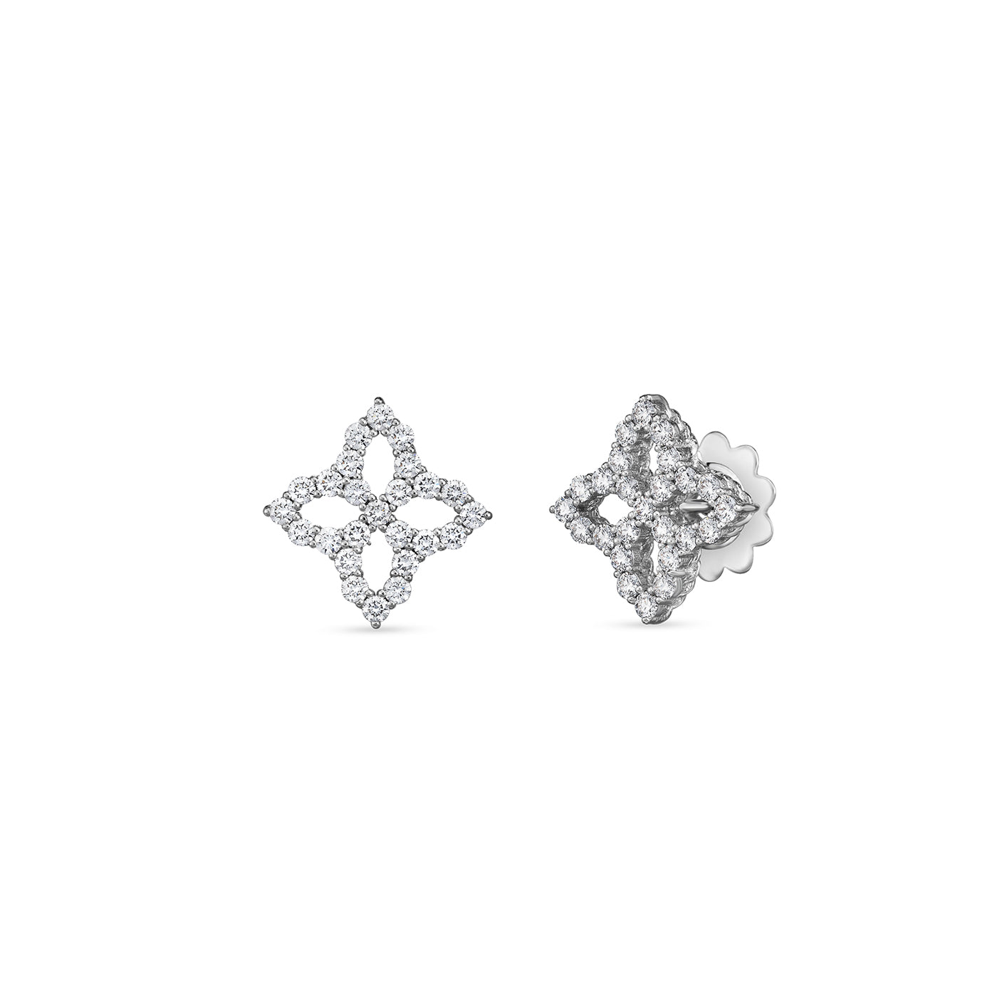White Gold Diamond Princess Flower Earrings