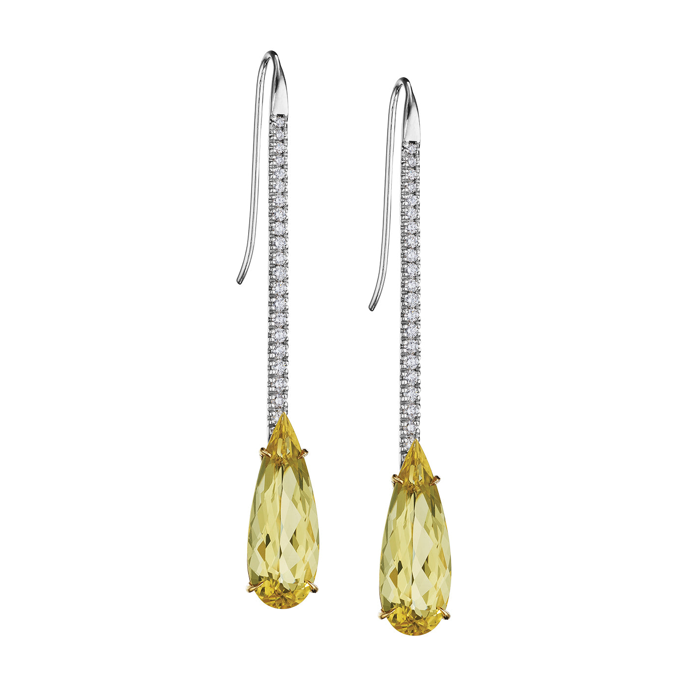 White And Yellow Gold Diamond and Golden Beryl Earrings