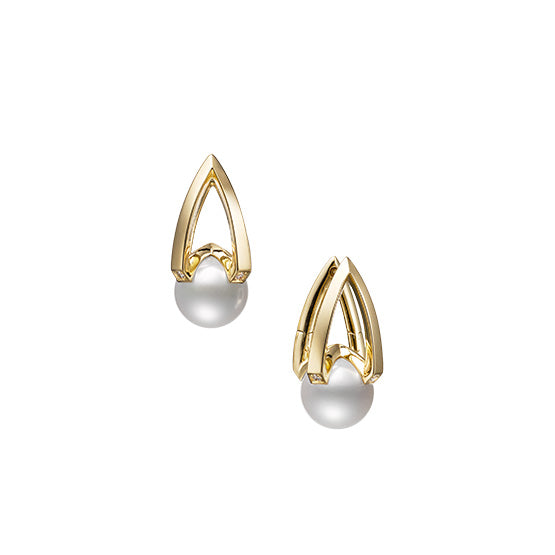 Yellow Gold Diamond Pearl Earrings