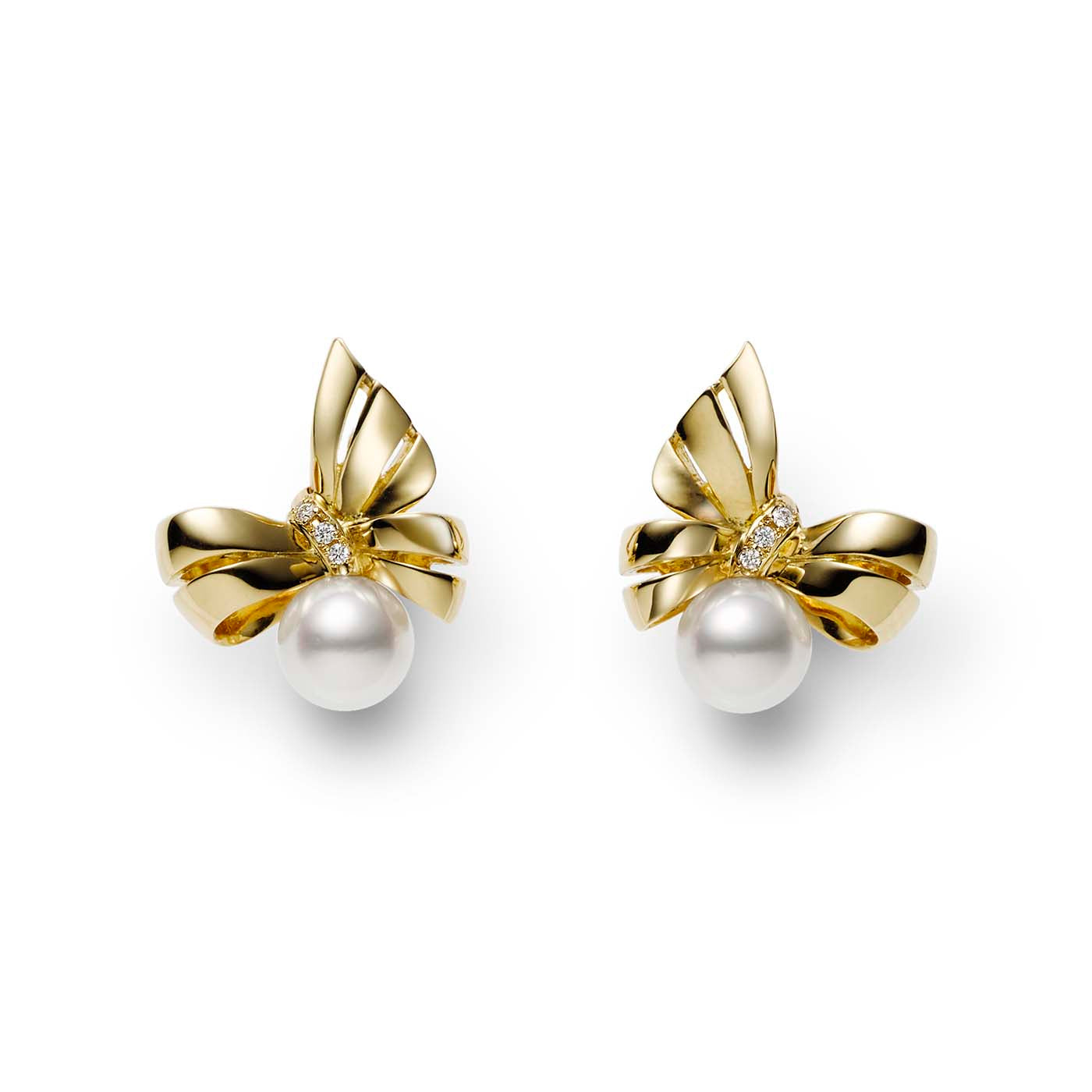 Yellow Gold Diamond Pearl Earrings