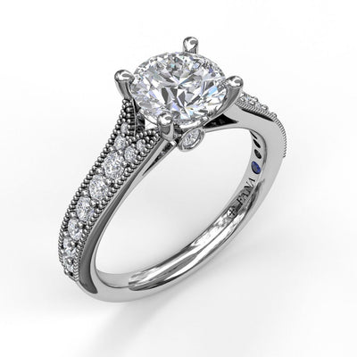 White Gold Diamond Milgrain Engagement Ring