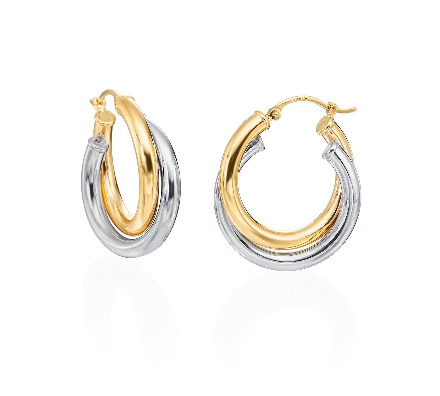 Yellow And White Gold Double Hoops