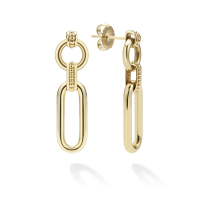Signature Caviar 18K Gold Link Drop Earrings