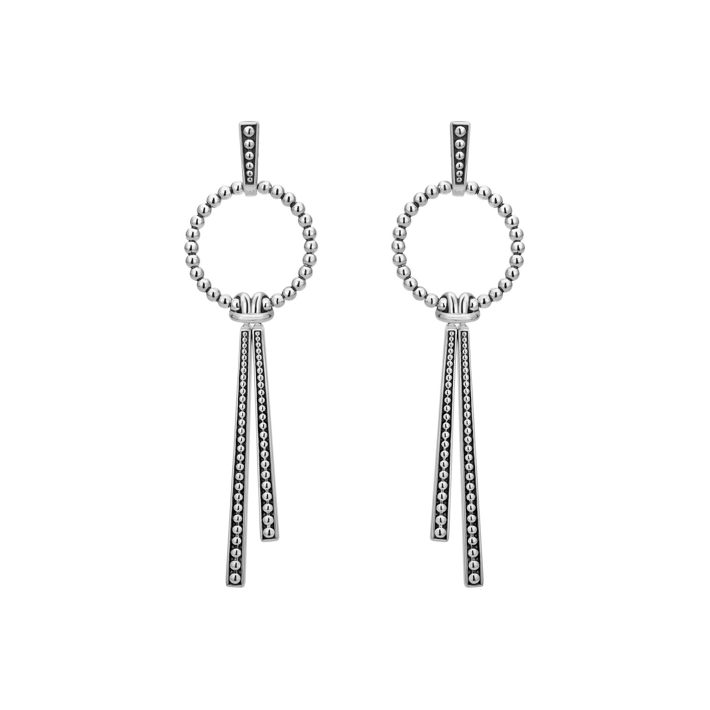 Signature Caviar Double Station Linear Drop Earrings