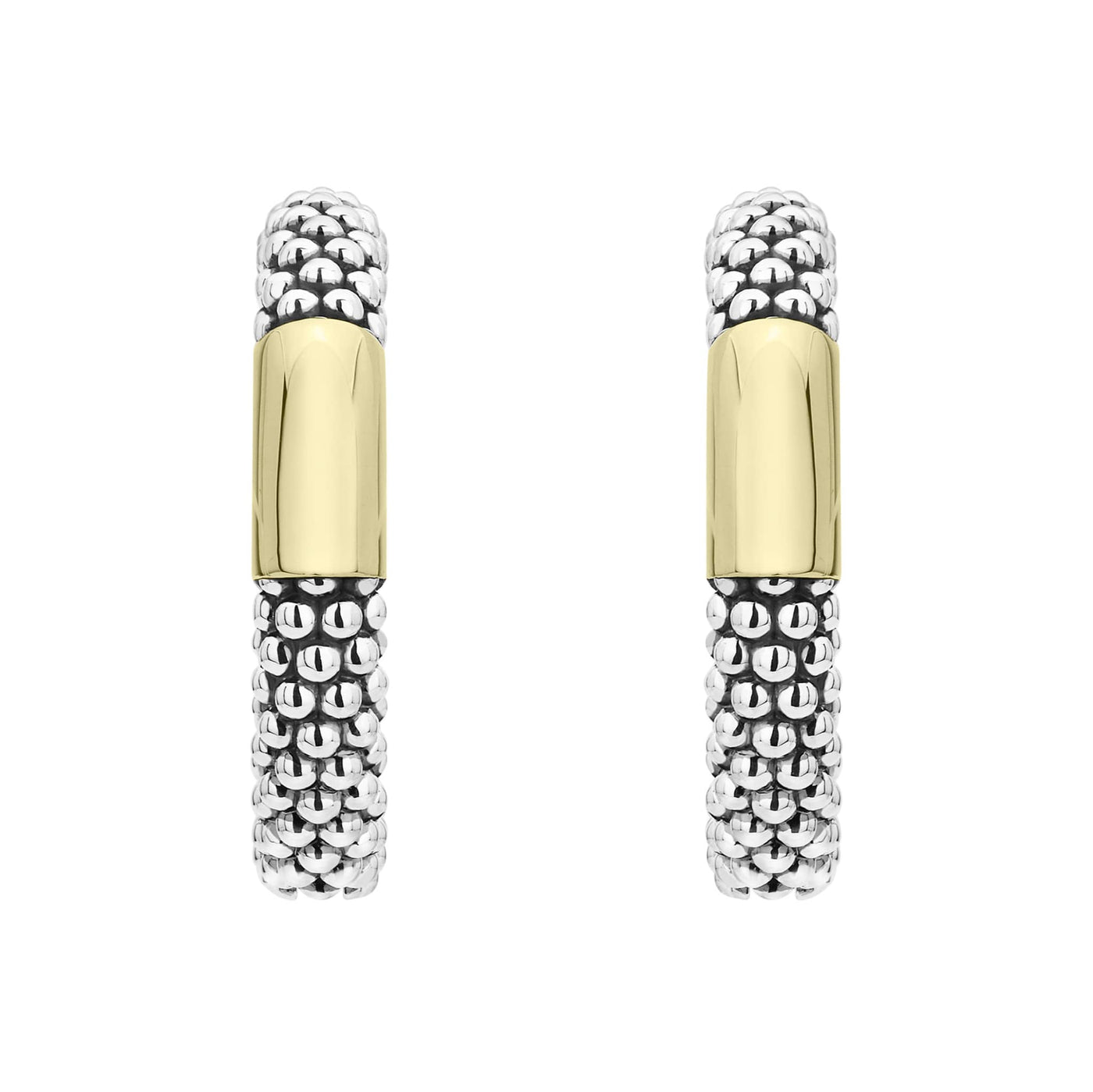High Bar Two-Tone Station Caviar Hoop Earrings