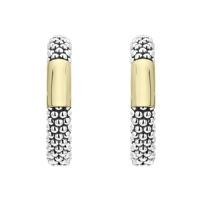 High Bar Two-Tone Station Caviar Hoop Earrings