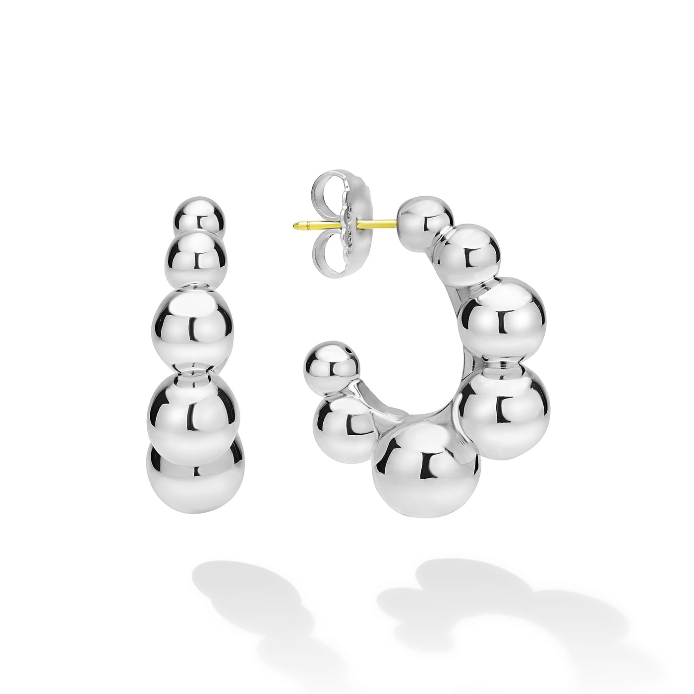 front of beaded sterling silver hoop earrings