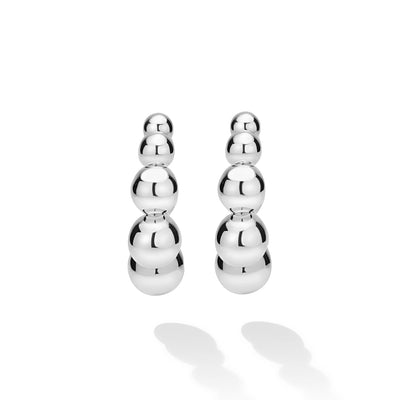 front of beaded sterling silver hoop earrings