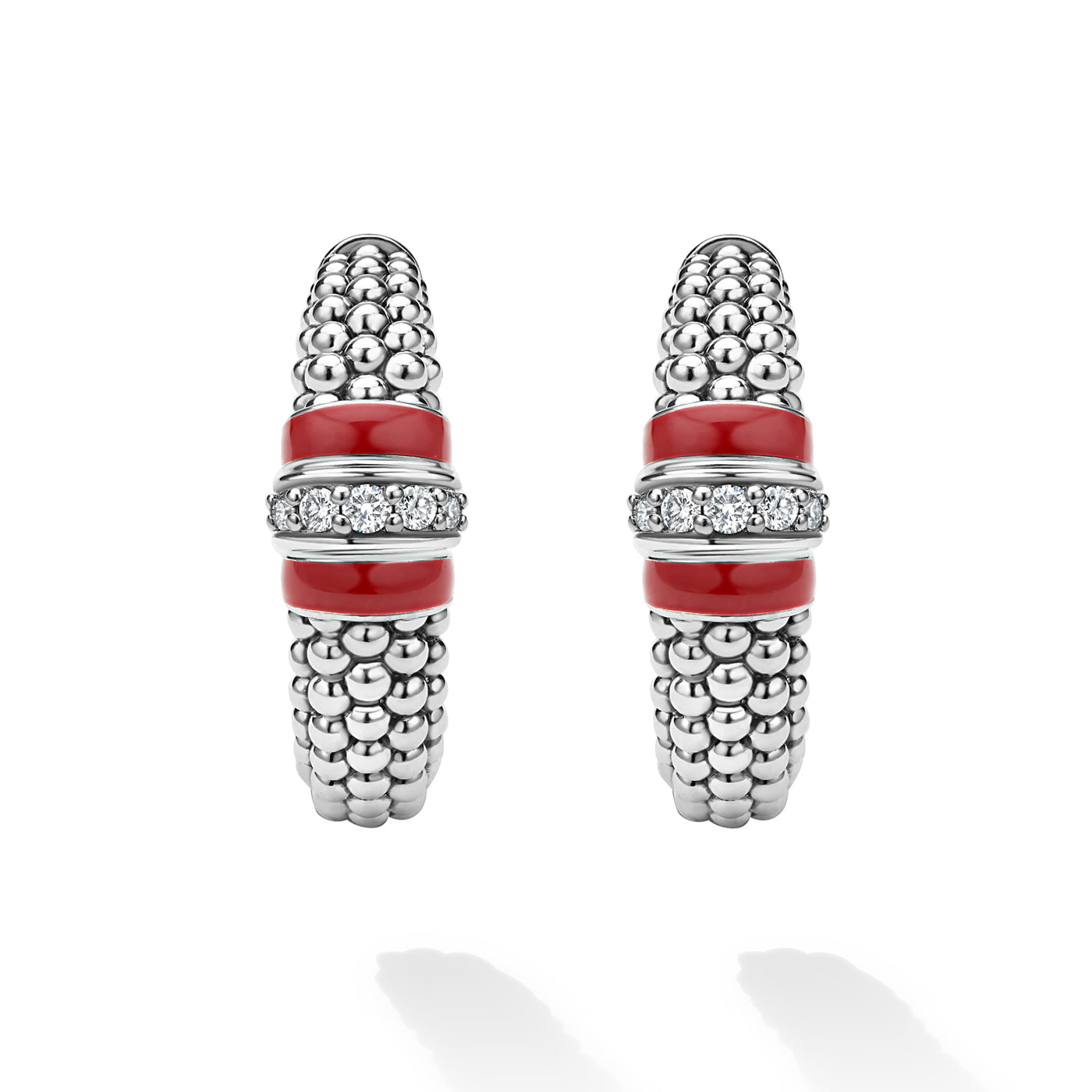 Signature Caviar Red Enamel Caviar Diamond Hoop Earrings