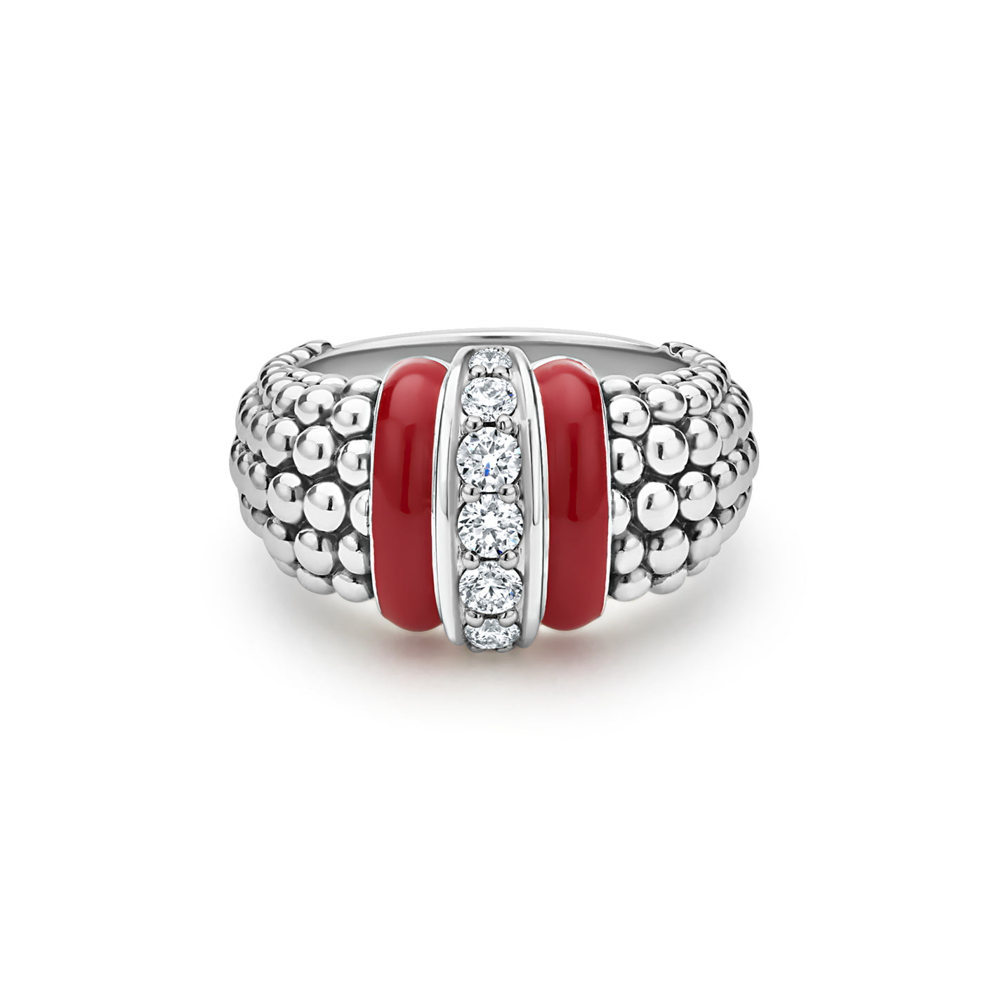 Signature Caviar Red Enamel Caviar Diamond Ring