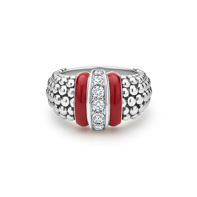 Signature Caviar Red Enamel Caviar Diamond Ring