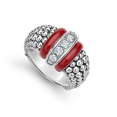 Signature Caviar Red Enamel Caviar Diamond Ring