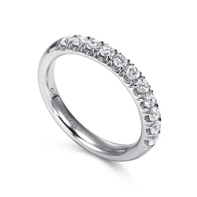 Portofino - 14K White Gold 11 Stone French Pave Diamond Wedding Band - 0.5 ct