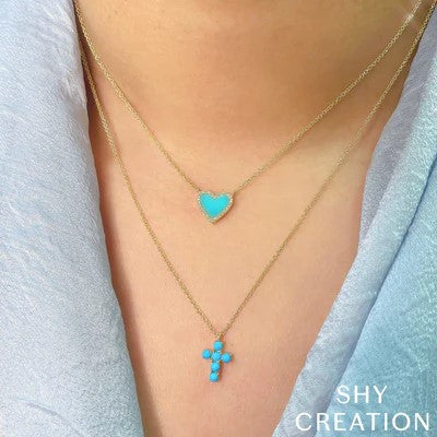 0.09CT DIAMOND & 0.55CT COMPOSITE TURQUOISE HEART NECKLACE