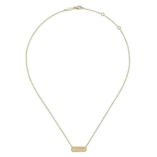 14K Yellow Gold Rectangular ID Pendant Necklace with Twisted Rope Frame