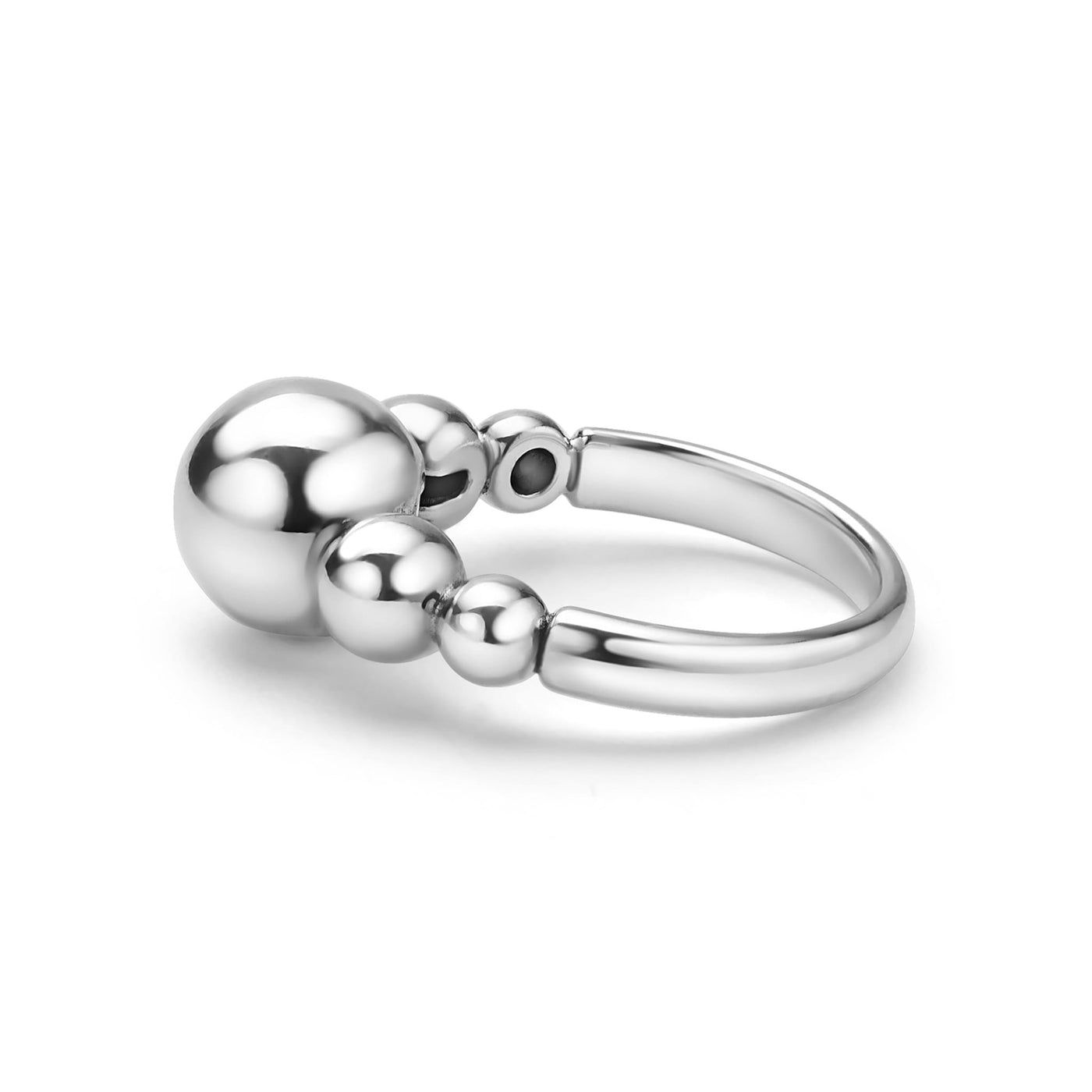 side of sterling silver small to large beaded ring