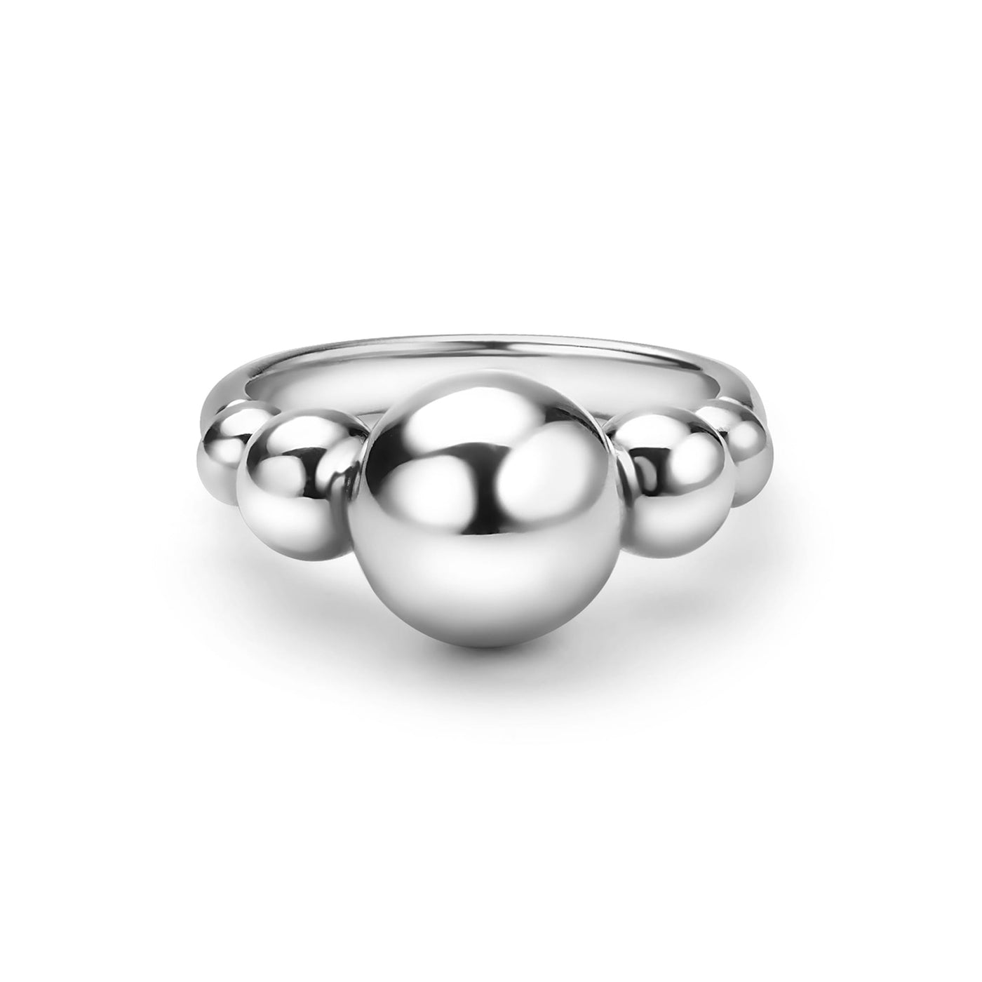 Front of sterling silver small to large beaded ring