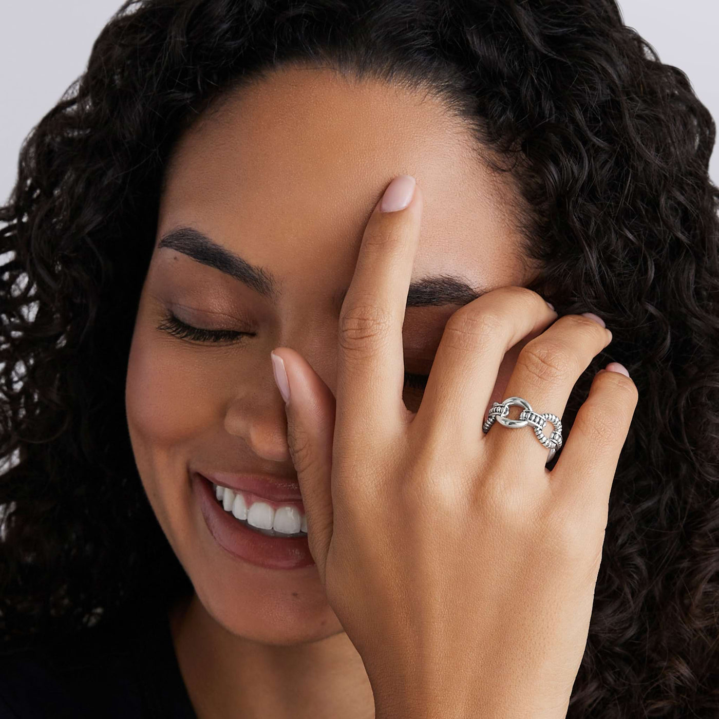 Signature Caviar Sterling Silver Caviar Link Ring