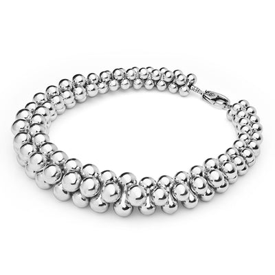 side of 22mm sterling silver beaded statement necklace with clasp