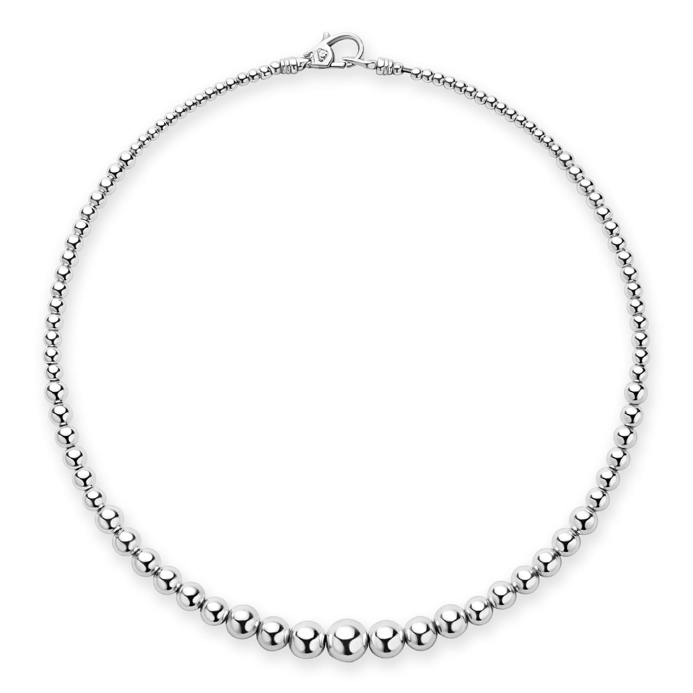 whole sterling silver thin to thick beaded necklace with clasp