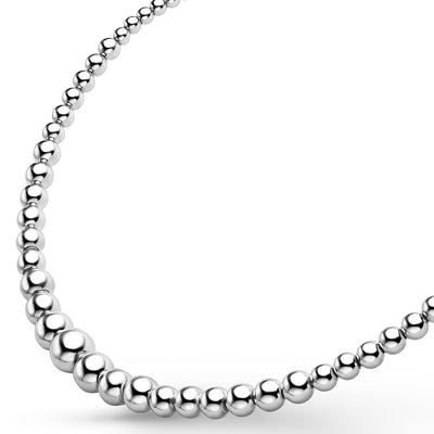 side of sterling silver thin to thick beaded necklace