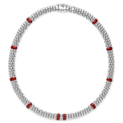 Signature Caviar Red Enamel Single Station Diamond Caviar Necklace