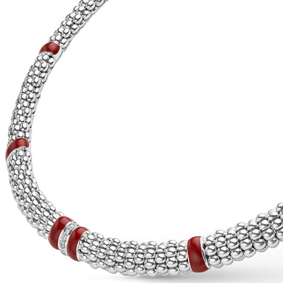 Signature Caviar Red Enamel Single Station Diamond Caviar Necklace