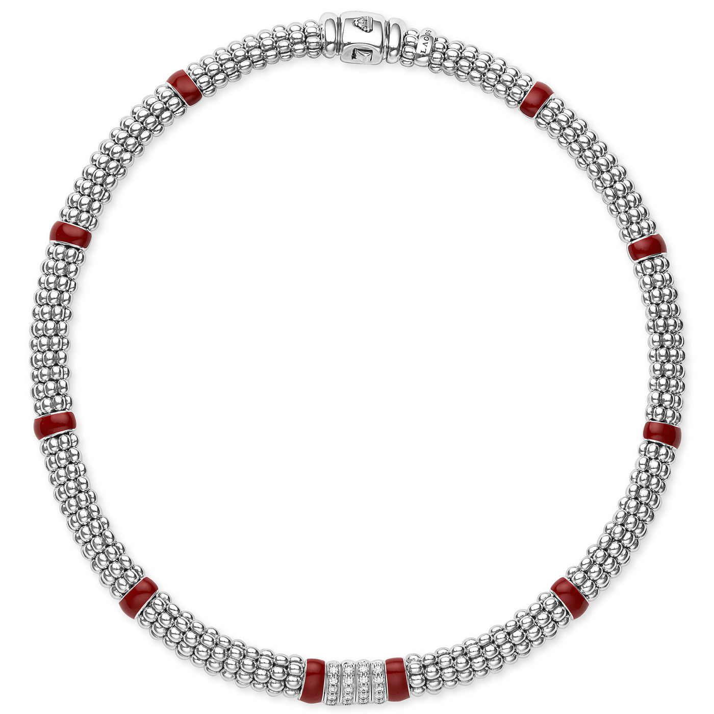 Signature Caviar Red Enamel Four Station Diamond Caviar Necklace