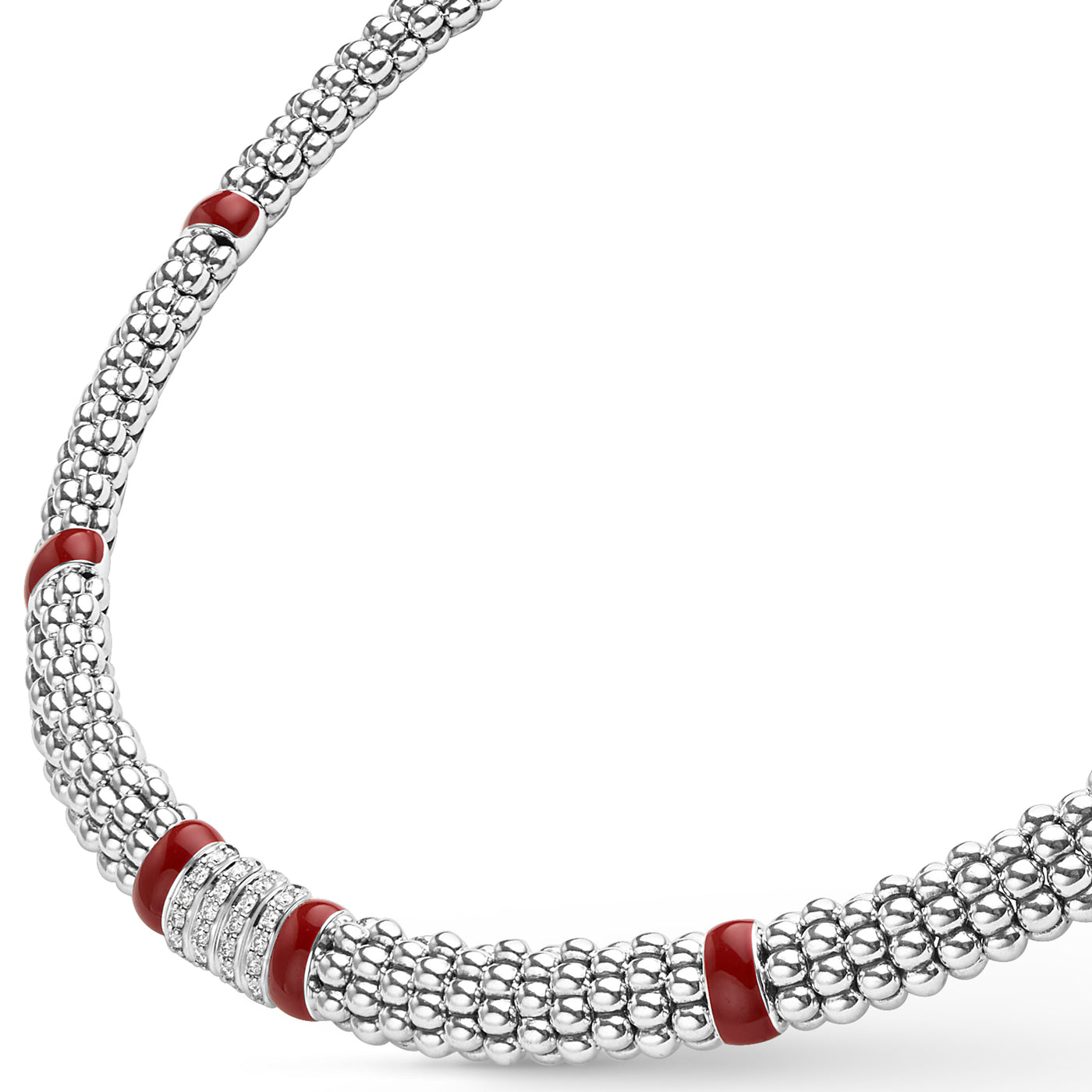 Signature Caviar Red Enamel Four Station Diamond Caviar Necklace