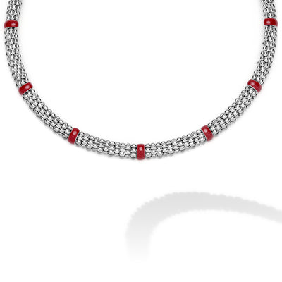 Signature Caviar Red Enamel Caviar Rope Necklace