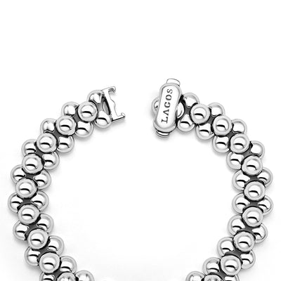 opened sterling silver beaded statement bracelet with LAGOS engraving clasp