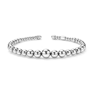 Front of 7mm sterling silver beaded cuff bracelet