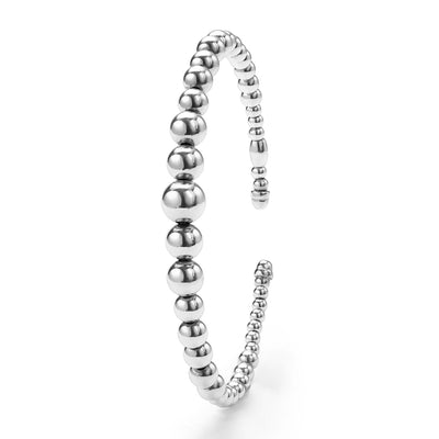 upright 7mm sterling silver beaded cuff bracelet