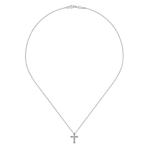 14K White Gold Marquise Shaped Diamond Cross Necklace