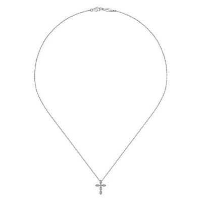 14K White Gold Marquise Shaped Diamond Cross Necklace