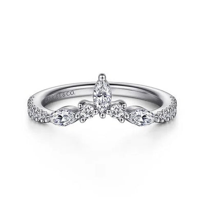 Tulsie - Curved 14K White Gold Marquise and Round Diamond Anniversary Band