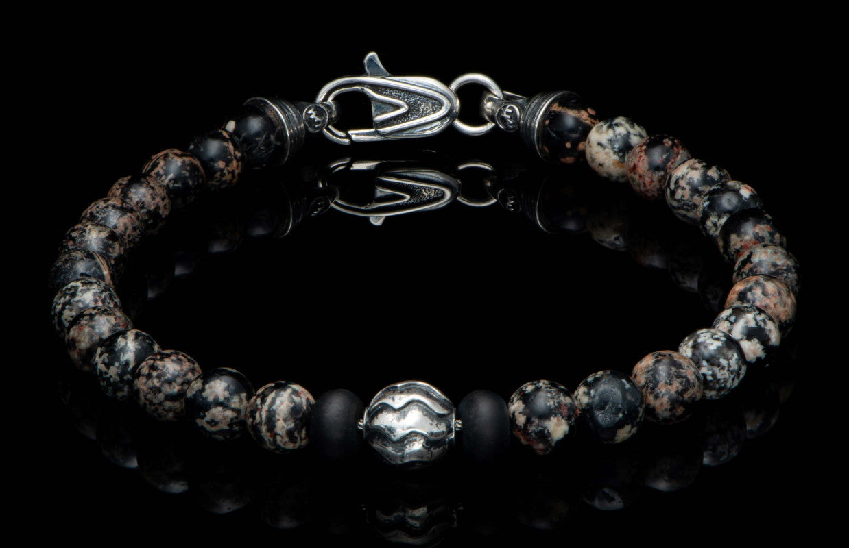 Brookings - Red Obsidian Beaded bracelet with Sterling silver and Red Snowflake Obsidian
