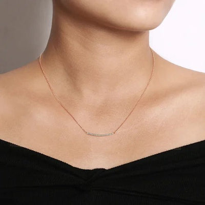 18 inch 14K Rose Gold Diamond Pave Curved Bar Necklace