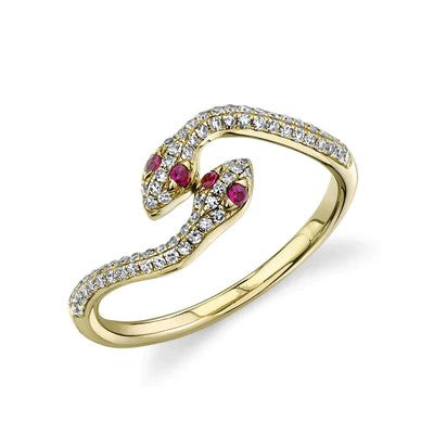 0.24CT DIAMOND & 0.05CT RUBY SNAKE RING