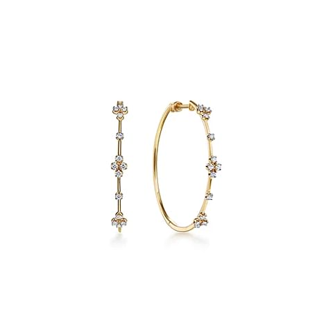Yellow Gold Cluster Diamond Hoops
