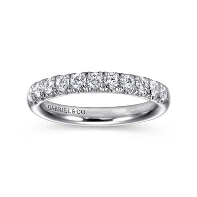Portofino - 14K White Gold 11 Stone French Pave Diamond Wedding Band - 0.5 ct